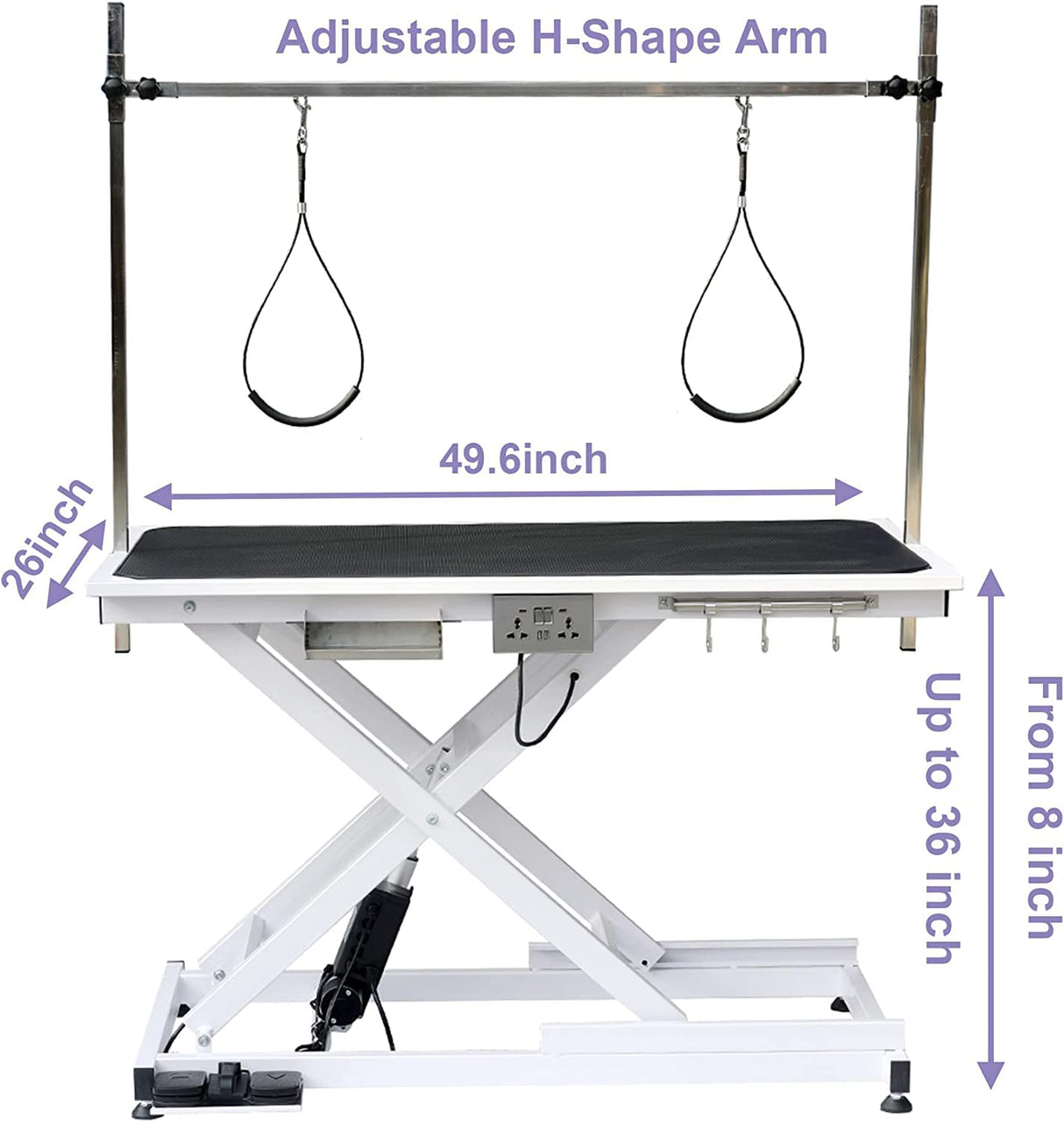 ACIDBOLT 50 Inch Electric Grooming Table for Large Dogs, Heavy Duty Height Adjustable Collapsible Extra Large Pet Grooming Station with Overhead Arms, Two Nooses & Anti Slip Tabletop, White ACIDBOLT