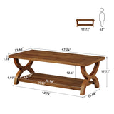 TRIBEWOOD Solid Wood Coffee Tables for Living Room, 47.2-Inch Farmhouse Rectangle Center Tea Table with Storage Shelf TRIBEWOOD