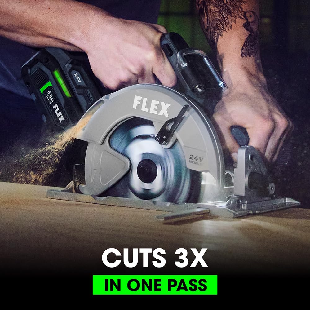 FLEX 24V Brushless Cordless 6-Tool Combo Kit: Hammer Drill, Hex Impact Driver, Circular Saw, Multi-Tool, Reciprocating Saw, Work Light with 2.5Ah, FLEX