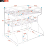 JIJIWANG Full XL Over Twin XL Over Queen Size Triple Bunk Bed with Long and Short Ladder, Unique Curved Metal Frame with Safety Guardrail, Industrial Style Triple Bunk Bed Frame, White JIJIWANG