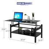 ODUSE-DAILY Black Lift Top Coffee Table, Black Glass Coffee Tables for Living Room, Small Rectangle Glass Top Coffee Table Lift Top, Black Coffee Tables for Living Room (1Pcs Coffee Table) ODUSE-DAILY