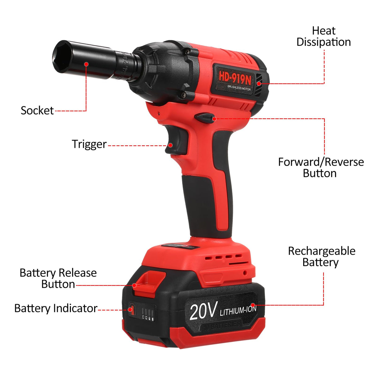Lepmerk Brushless Cordless Impact Wrench Set, 1/2 inch, 320 ft-lbs / 430N.m Max Torque, Includes 3.0A Li-ion Battery and 8 Impact Sockets for Car Tires Lepmerk