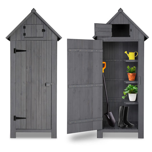 Outvita Outdoor Storage Shed, 70 Inch Wooden Garden Storage Cabinet, Waterproof Tool Storage Cabinet with Lockable Door, Wooden Garden Shed Outdoor Shed for Garden Backyard Lawn(Grey) - WoodArtSupply