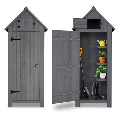 Outvita Outdoor Storage Shed, 70 Inch Wooden Garden Storage Cabinet, Waterproof Tool Storage Cabinet with Lockable Door, Wooden Garden Shed Outdoor Shed for Garden Backyard Lawn(Grey)