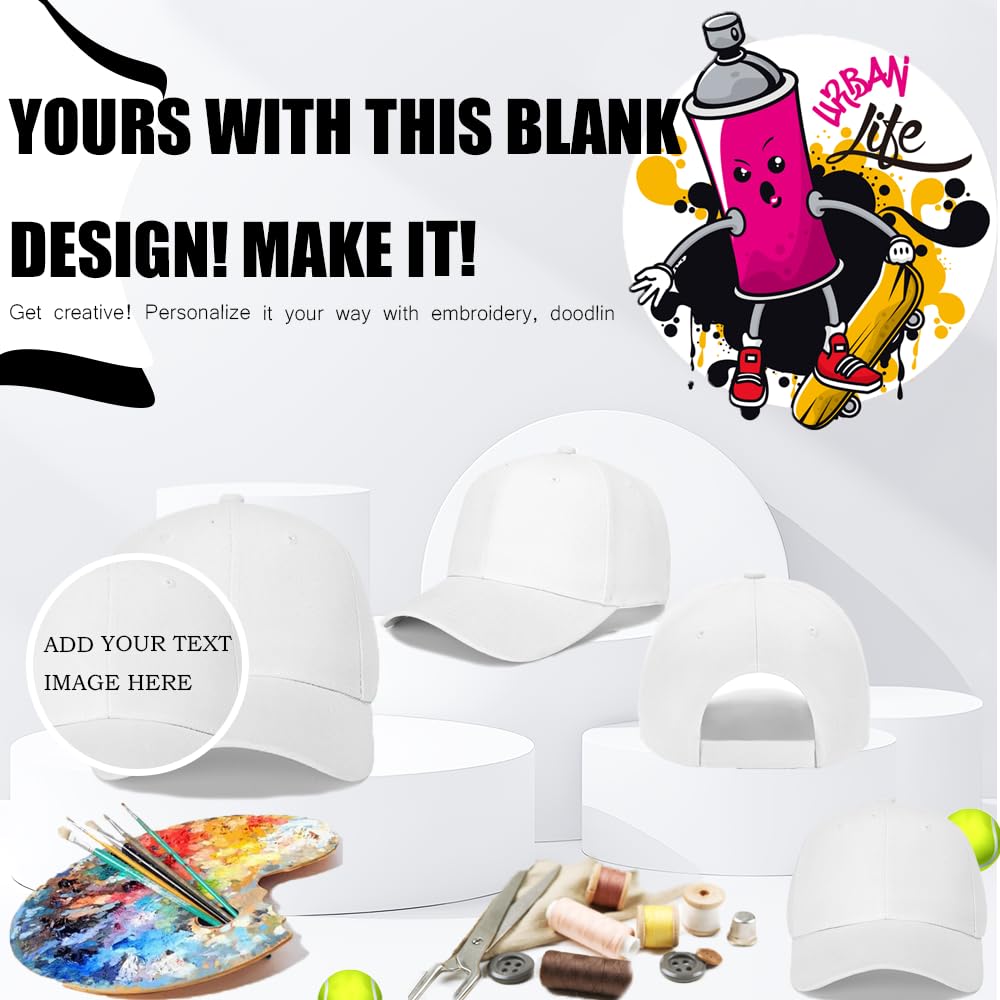 ZH Plain Baseball Caps,Adjustable Baseball Caps,Lot 12 PC Unisex Blank Design Baseball Caps White ZH