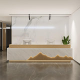 ZGNBSD Reception Desk - Modern Front Desk with Hidden LED Lighting, Customizable Logo, No Assembly Required, Ideal Checkout Counter, Stylish Retail Counter for Professional Spaces (White A, 84") ZGNBSD