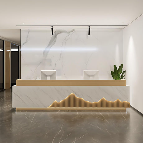 ZGNBSD Reception Desk - Modern Front Desk with Hidden LED Lighting, Customizable Logo, No Assembly Required, Ideal Checkout Counter, Stylish Retail Counter for Professional Spaces (White A, 84") ZGNBSD
