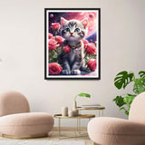 QINRUBB DIY Kitten Diamond Art Kit for Adults Beginners, Full Drill Cute Cat Diamond Painting Kits, 5D Roses Flowers Painting by Numbers DIY Craft Kits for Home Wall Decor 12x16 inch QINRUBB
