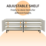 MUUEGM 70" Fluted TV Stand for TVs up to 80 Inches, Entertainment Center with Storage， Adjustable Shelf, Modern TV Console for Living Room and Bedroom, 70" W x 15.75" D x 25" H, White MUUEGM