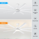 72 inch Ceiling Fans with Lights, Large White Industrial Ceiling Fan with LED and Remote Control, 6 Speeds Reversible DC Motor and 8 Blades Ceiling Fan for Indoor/Outdoor Patio Bedroom Living Room Breezary