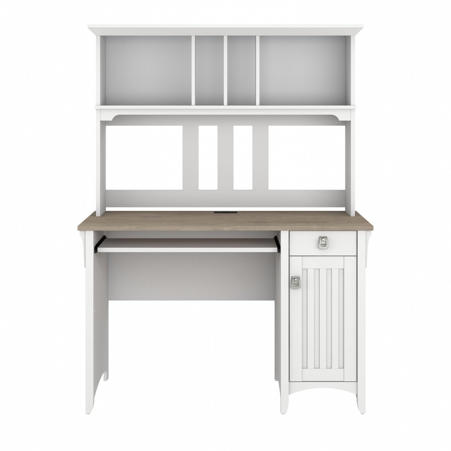 Bush Furniture Salinas Computer Desk with Hutch | Study Table with Drawers, Cabinets & Pullout Keyboard/Laptop Tray | Modern Home Office Desk in Pure White and Shiplap Gray | Work Desk with S - WoodArtSupply