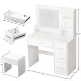 OTOQS Makeup Vanity Desk with Mirror and Light,Dressing Table Set with 3 Color Modes LED Lights,Large and Three Level Storage Dresser, for Bedroom Dressing Room,White OTOQS