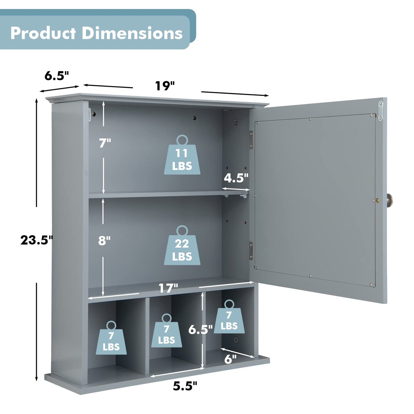 Tangkula Wall-mounted Bathroom Cabinet, 2-in-1 Storage Organizer with Mirror Door, Wall-mounted Medicine Cabinet with Adjustable Shelf & 3 Open Compartments for Bathroom, Living Room, Entrywa - WoodArtSupply