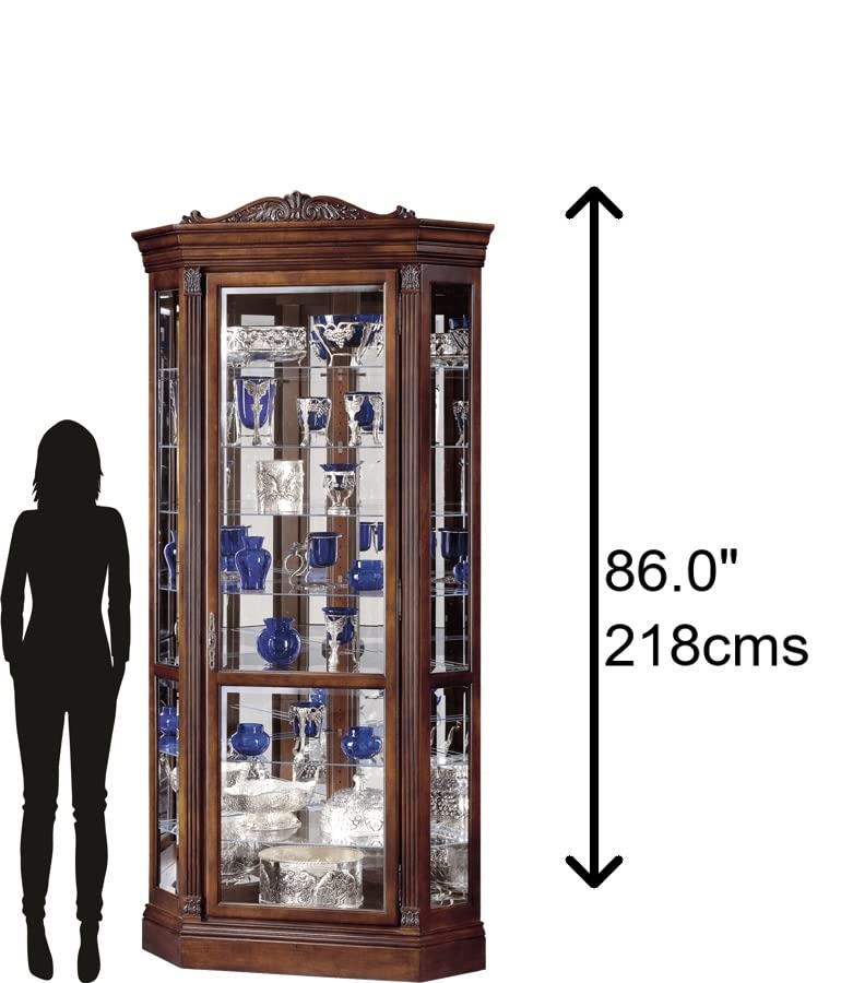 Howard Miller Boyer Corner Curio Cabinet II, Adjustable Storage Cabinets with Brown Finish Adjustable Levelers - Durable Glass Shelves for Collectibles - Decorative Items, Home Decor & Office Howard Miller