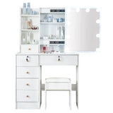 Kkonetoy Makeup Vanity with Lights, Vanity Desk with Sliding Mirror and 10 LED Lighted Bulbs, White Modern Dressing Table with 5 Drawers for Bedroom Kkonetoy