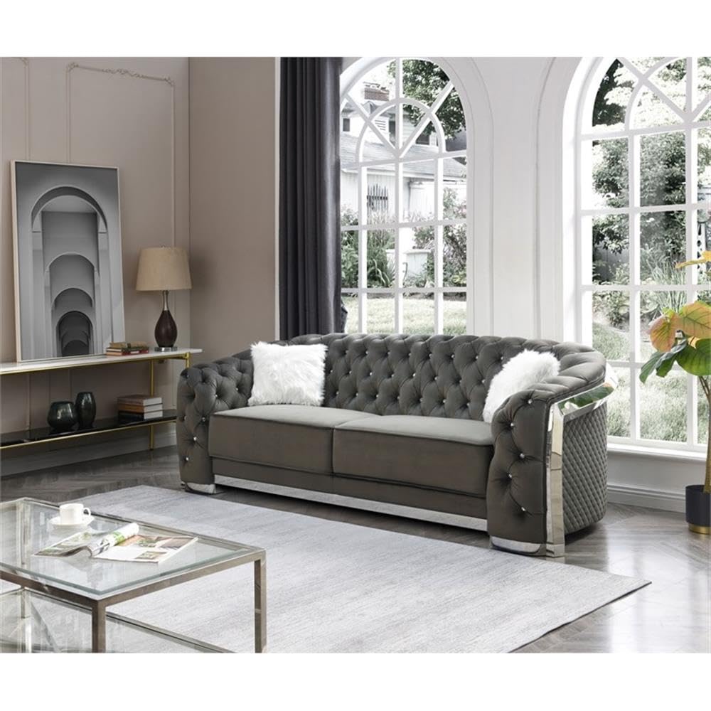 Glory Sapphire Gray Velvet Sofa with LED Accent Lighting Glory Furniture
