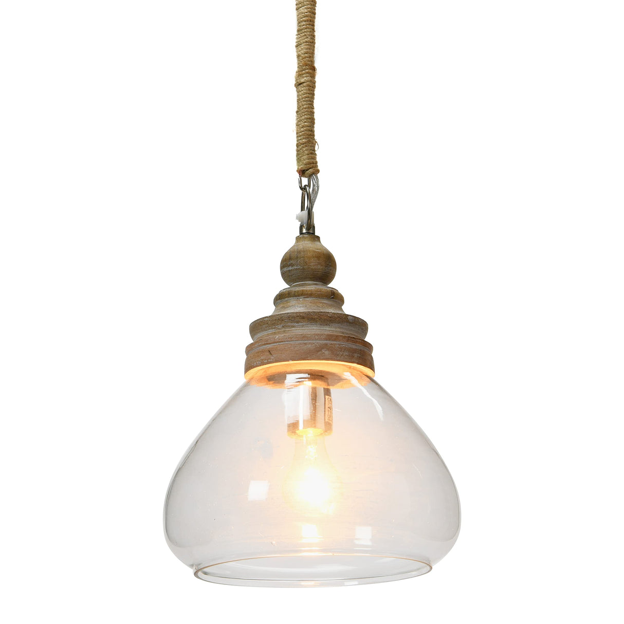 Creative Co-Op Glass and Mango Wood Ceiling Pendant Light Creative Co-Op
