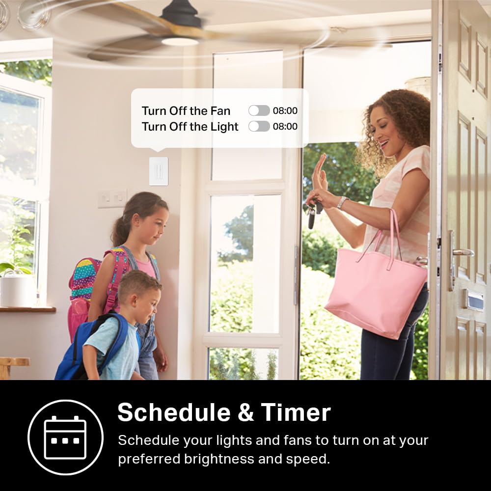 Kasa Smart Ceiling Fan Control & Dimmer Switch | Adjustable 4-Speed Fan & Brightness Control | Works w/Apple HomeKit, Alexa & Google Home | 2.4G Wi-Fi Only, Single Pole, Neutral Wire Required | KS240 Kasa Smart