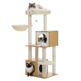 PAWZ Road Large Cat Tree, 51 Inches Wooden Cat Tower with Double Condos, Spacious Perch,Soft Hammock and Totally Wrapped Sisal Posts for Large Indoor Cats-Beige PAWZ Road