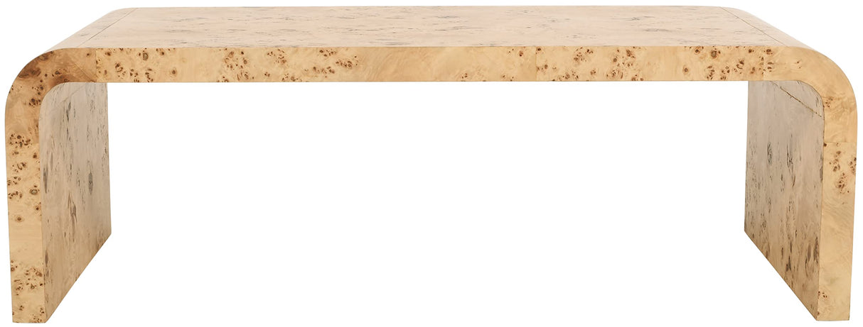 Meridian Furniture 269-C Cresthill Collection Mid-Century Modern Coffee Table with Ash Burl Wood, Natural Ash Finish, Curved Art Deco Design, 48" W x 24" D x 16" H, Natural Meridian Furniture