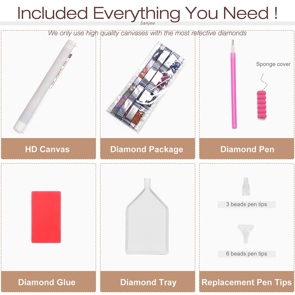 Sanjee Dogs Diamond Art Kits for Adults, Diamond Painting Kits for Beginner, 5D DIY Round Full Drill Gem Art Crafts for Home Wall Decor Gift, 12x12inch Sanjee