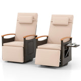 HAPPYGRILL Outdoor Swivel Rattan Recliner Chairs Set of 2, 360° Patio Wicker Chaise Lounge Chair with Adjustable Backrest & Footrest, Flip Side Table for Outside Porch, Poolside & Backyard (Beige) HAPPYGRILL