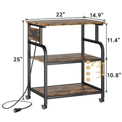 YAOHUOO 3 Tier Large Printer Stand with Power Outlet/USB Port, Rolling Printer Cart with Adjustable Storage Shelf, Printer Table Stand for 3D Printer/Heat Press/Laster Printer, Rustic Brown - WoodArtSupply