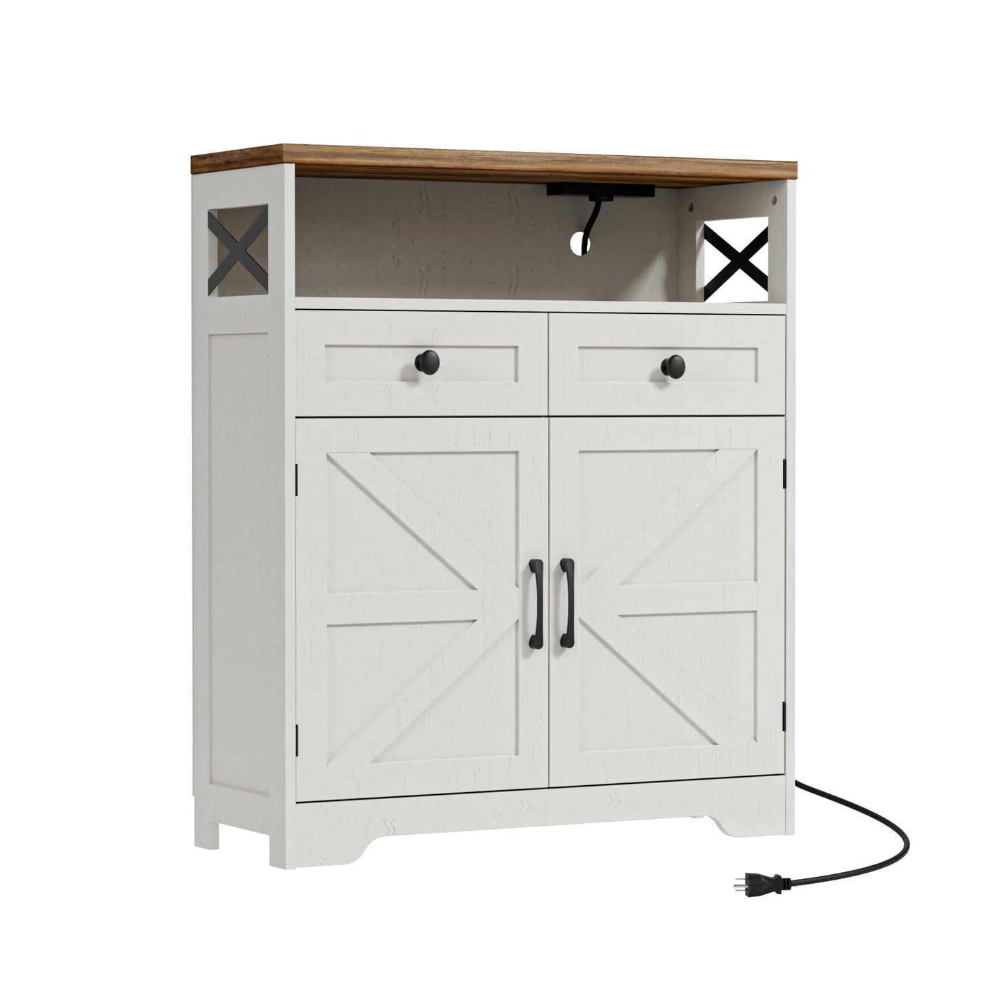 31.5" White Storage Cabinet with Doors & Drawers, Farmhouse Sideboard Buffet Cabinet with Storage, Kitchen Pantry Hutch Cabinet, Coffee Bar Cabinet Table Station for Kitchen, Livingroom, Dining Room