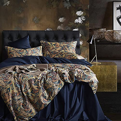 Cupocupa Duvet Cover King Size Set Boho Floral Pattern King Duvet Cover Set for King Size Bed Vintage Soft Bedding Leaf Print Paisley Duvet Cover with Pillowcases Cupocupa