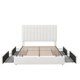 Allewie Full Size Storage Bed Frame, Vertical Channel Tufted Adjustable Headboard, Velvet Upholstered Platform Bed with 4 Oversized Underbed Drawers, Wooden Slats Support, No Box Spring Needed, White Allewie