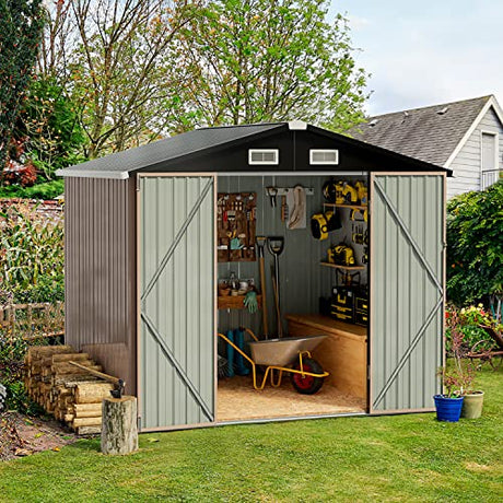 Aoxun Outdoor Storage Shed, 6.4x4 FT, Garbage Can,Outdoor Metal Shed for Tool,Garden,Bike, Brown Aoxun