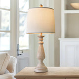 PORTRES 24.5" Mid Century Single Table Lamp for Living Room Farmhouse Linen Bedside Lamps for Bedroom Kids Room Dorm Office Rustic Lamps for End Table Nigntstand Resin PORTRES