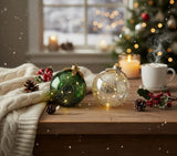 Glass Tabletop Christmas Ornaments - Pre-Lit with Soft White LED，Crystal Ball Halloween Decor for Xmas Home Party Centerpiece Mantel, Warm White Decorative Lamp Generic