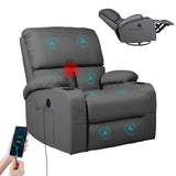 Rocking Recliner Chair, Massage Rocker Recliner Chair with Vibration Massage and Heat, USB and Type-C Ports,360° Swivel Faux Leather Chairs, Living Room, Bedroom, Nursery, RV, Dark Grey LEVELEVE
