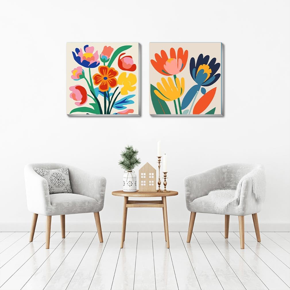 uuxsretaio 2 Pack Framed Paint by Number for Adults, Flower Paint by Numbers Kits on Canvas, Easy Adults Paint by Number Kits for Beginner DIY Acrylic Oil Painting for Home Wall Decor(8x8inch) uuxsretaio