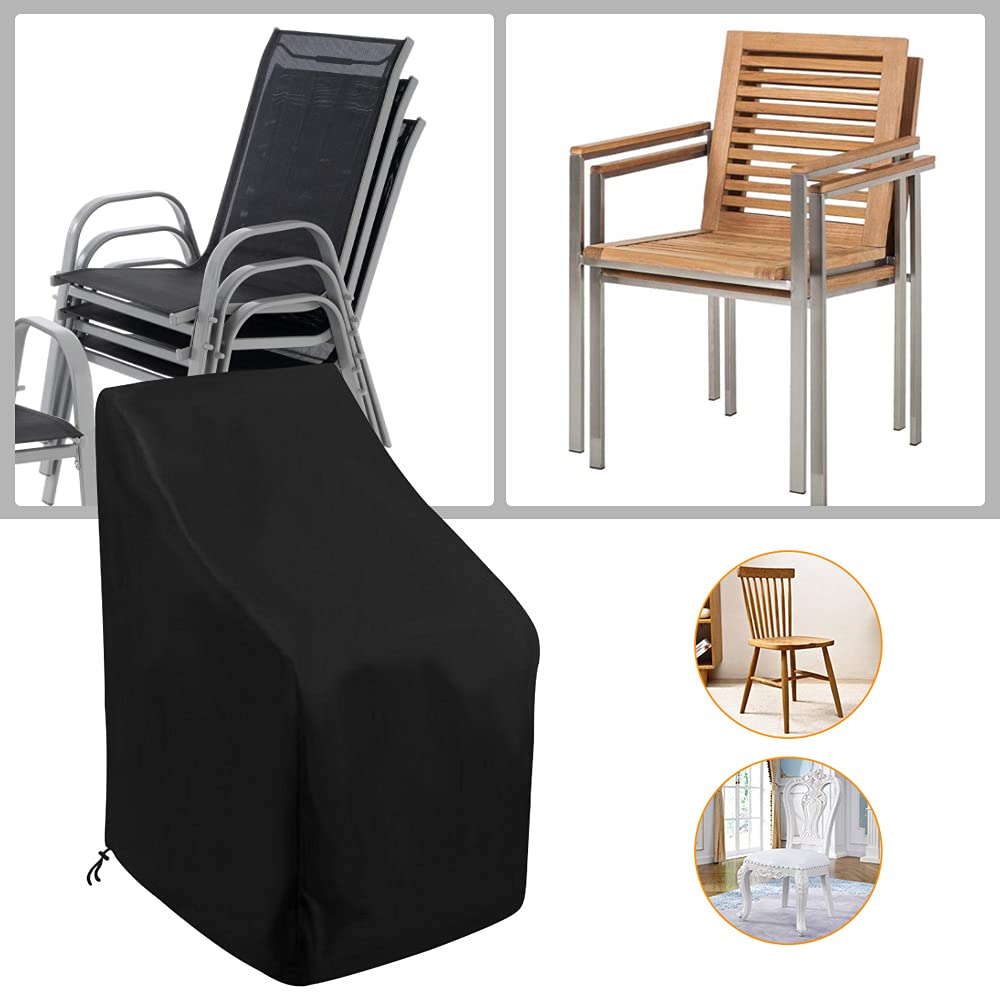 Stacking Outdoor Chair Cover Waterproof, Uranshin Outdoor Patio Furniture Covers Stacked Chairs 210D, Lounge Chair Covers Outdoor Stack Chairs for All Weather Protection, Black, 25"L x 25"W x 47”H Uranshin
