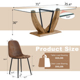 JEARGE 71" Glass Dining Table Set for 6, 7 Piece Dining Table Set,Tempered Glass Table Top with U-Shaped Legs and Fabric Dining Chairs,Ideal for Kitchens, Living Rooms JEARGE