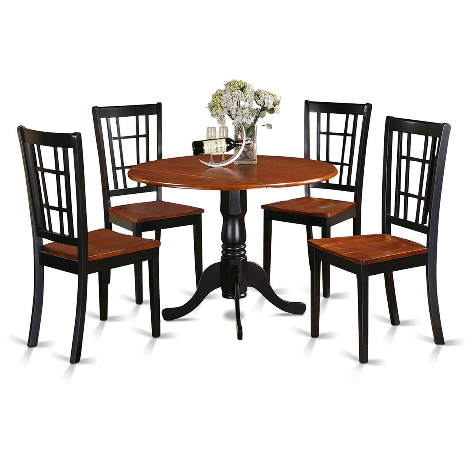 East West Furniture DLNI5-BCH-W 5 Piece Modern Set Includes a Round Wooden Table with Dropleaf and 4 Dining Chairs, 42x42 Inch - WoodArtSupply