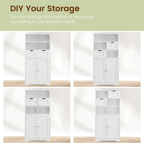Iwell Tall Bathroom Cabinet, Storage Cabinet with 2 Drawers & Adjustable Shelves, Bathroom Storage Cabinet for Living Room, Dining Room, Entryway, White Iwell