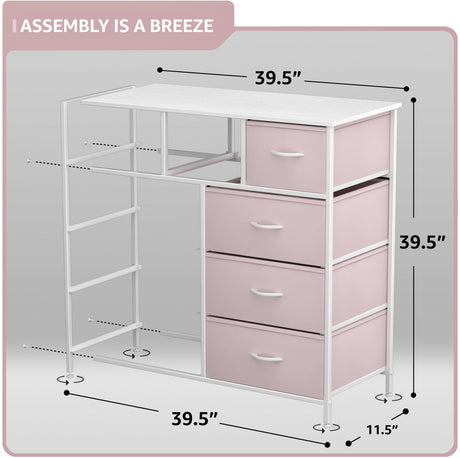 Sorbus Dresser with 9 Drawers - Furniture Storage Chest Tower Unit for Bedroom, Hallway, Closet, Office Organization - Steel Frame, Wood Top, Fabric Bins (Solid Pink, Solid) Sorbus