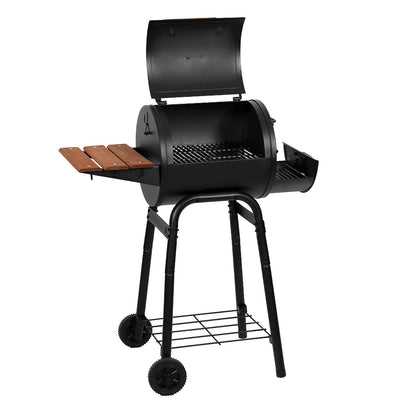 Char-Griller® Patio Pro Charcoal Grill and Smoker with Cast Iron Grates, Premium Wood Shelf and Damper Control, 250 Cooking Square Inches in Black, Model E1515