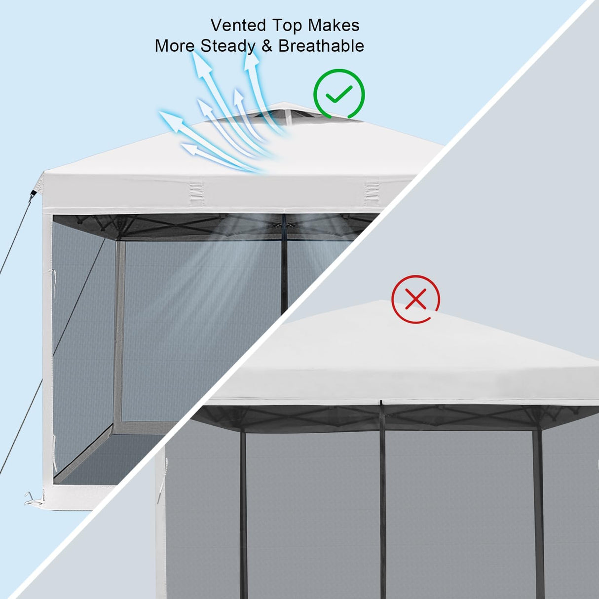 KAMPKEEPER Outdoor 10'x10' Pop Up Screened Canopy Tent with Netting Mesh Walls,4 Sandbags,1 Roller Bag (White Vented Top KAMPKEEPER