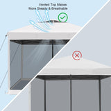 KAMPKEEPER Outdoor 10'x10' Pop Up Screened Canopy Tent with Netting Mesh Walls,4 Sandbags,1 Roller Bag (White Vented Top KAMPKEEPER