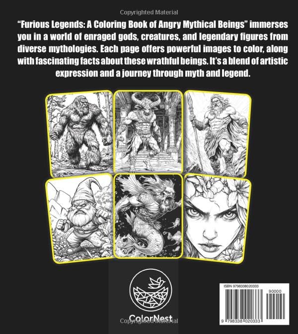 Furious Legends A Coloring Book of Angry Mythical Creatures: Color the Fury of Ancient Myths (ColorNest Coloring Books) WoodArtSupply