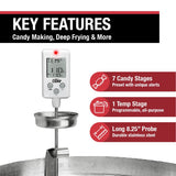 CDN Digital Candy Thermometer Long 8'' Stainless Steel Stem, Adjustable Pot Clip, Preset Candy Stages with Audio/Visual Alerts, Instant Read For Cooking, Deep Frying & Oil - DTC450 CDN