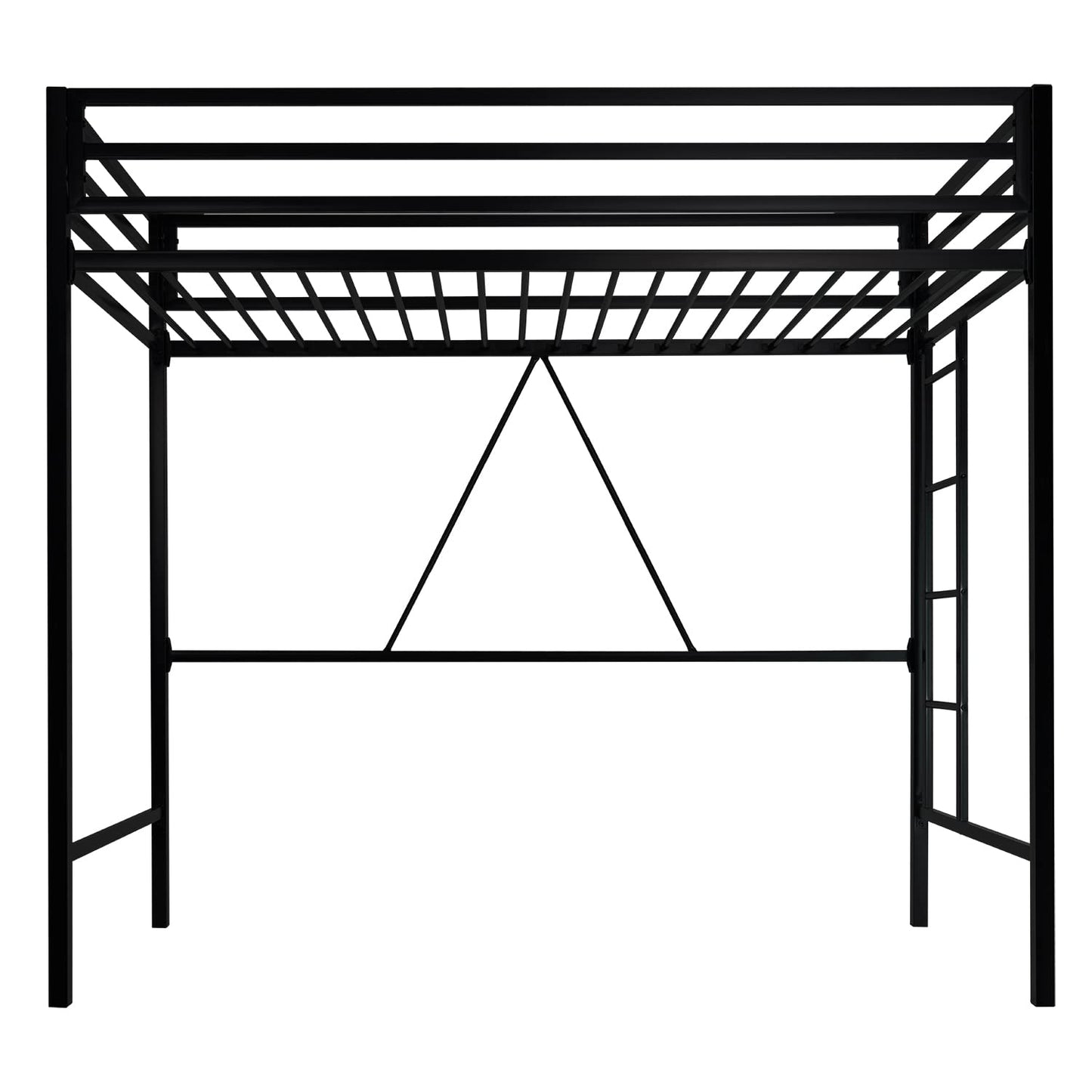 Multifunctional Metal Loft Bed Twin Size with Safety Guard and Removable Ladder in Matte Black - WoodArtSupply