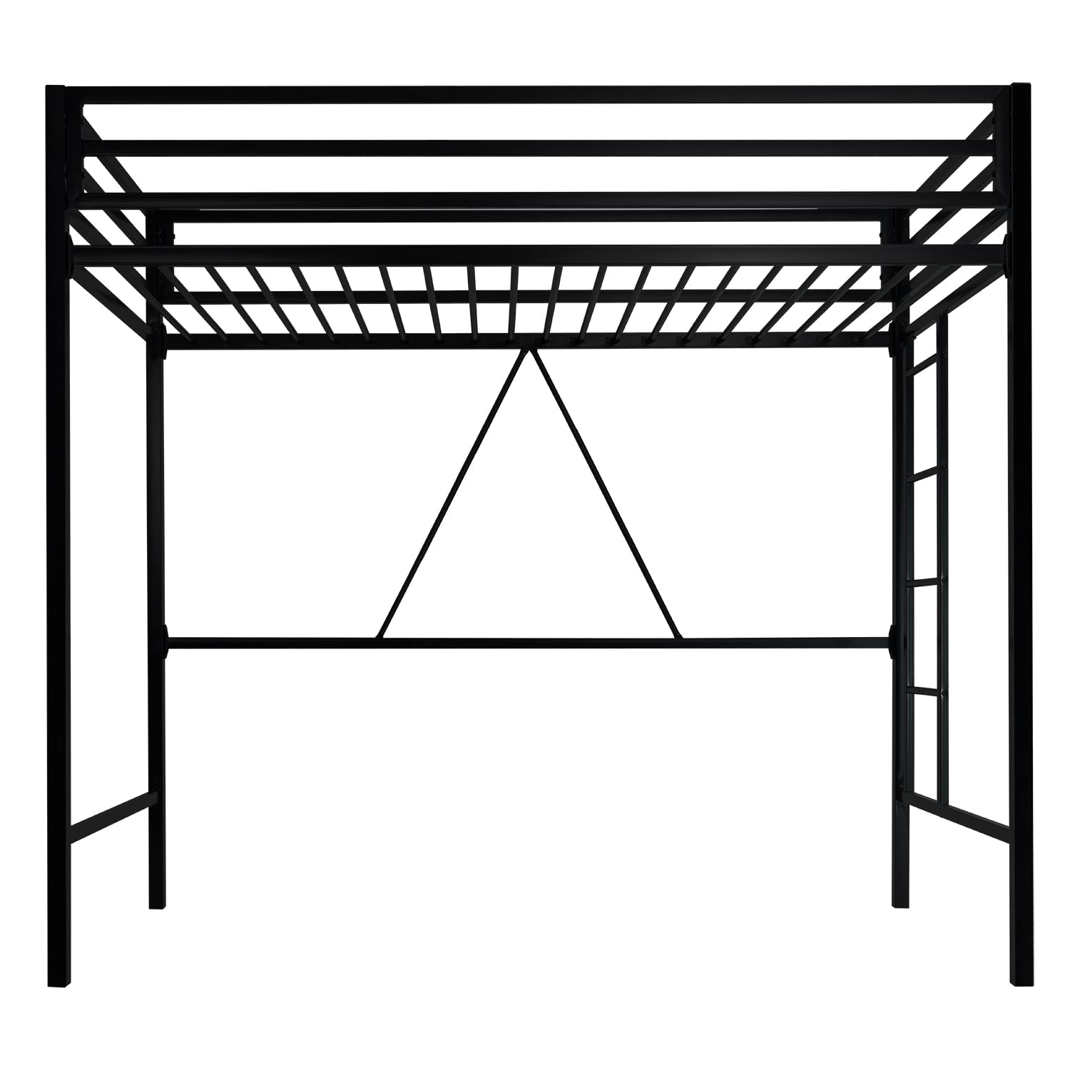 MUTICOR Twin Size Metal Loft Bed Frame with Safety Guardrail and Removable Ladder in Matte Black - WoodArtSupply