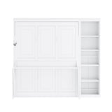 SOFTSEA Full Size Horizontal Murphy Bed with Desk & Shelves, Hideaway Wall Bed Cabinet with Gas Struts, Space-Saving Foldable Bed with Bookshelves for Guest Room Bedroom Office, White SOFTSEA