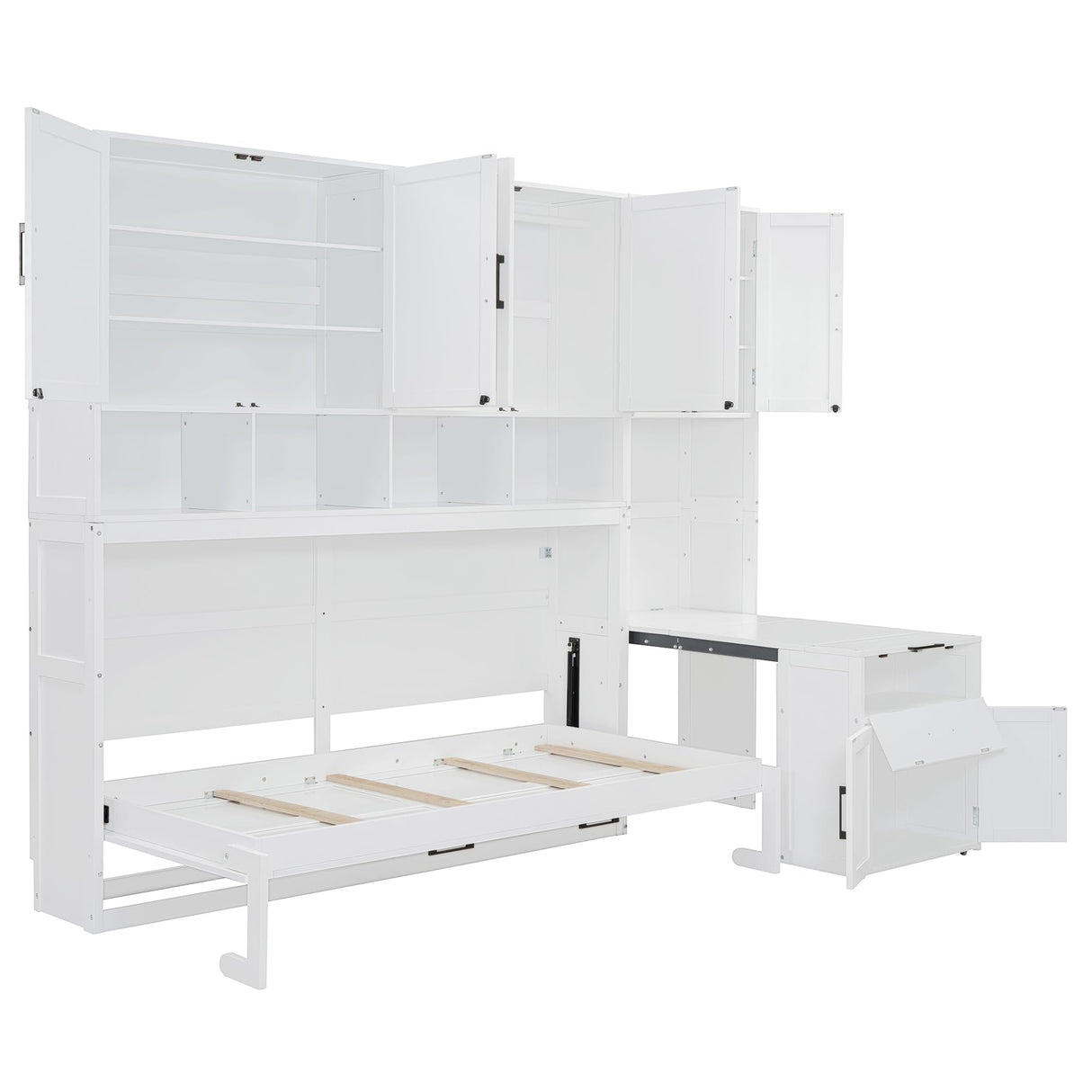 Harper & Bright Designs Twin Size Murphy Bed, Wooden Twin Wall Bed Frame with Closet, Drawers & Desk, White Harper & Bright Designs