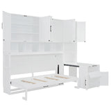 Harper & Bright Designs Twin Size Murphy Bed, Wooden Twin Wall Bed Frame with Closet, Drawers & Desk, White Harper & Bright Designs